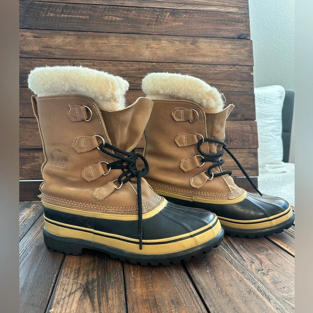 Sorel Caribou Tan and Black Winter Boots Like New Men’s 9 - Picture 8 of 9